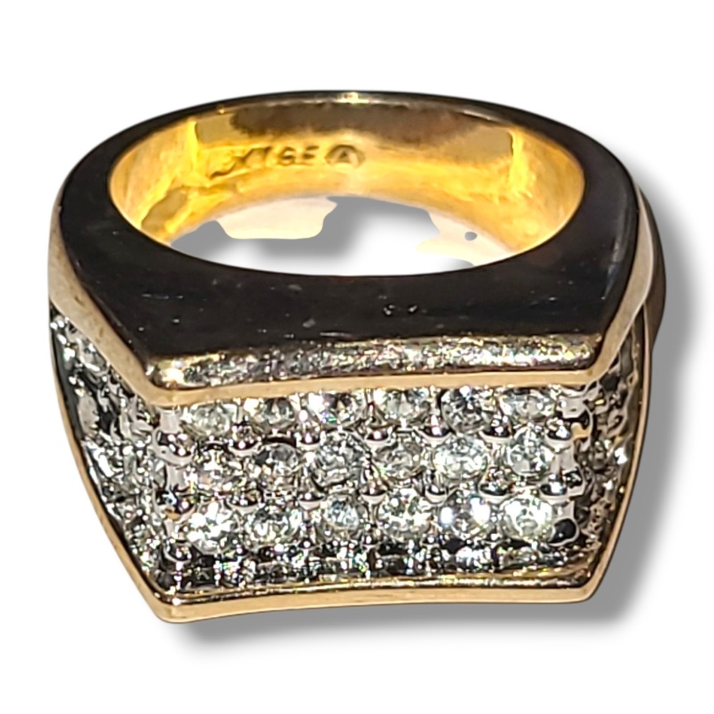 Vintage 18K HGE CZ Pave Ring Size 6 Geometric Statement Cocktail Gold Tone
